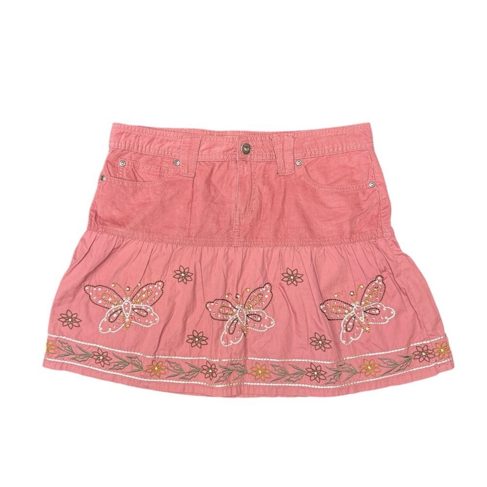 YMI Salmon Pink Fairy Butterfly Beaded Embroidered Corduroy Mini Skirt 9